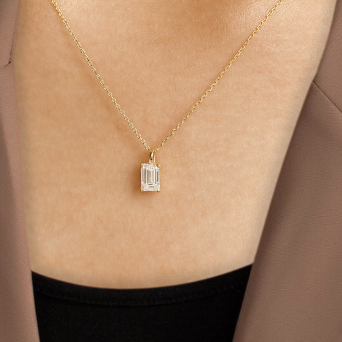 1.00 to 2.00CT Emerald Diamond Necklace | Diamond Pendant | Layering Necklace