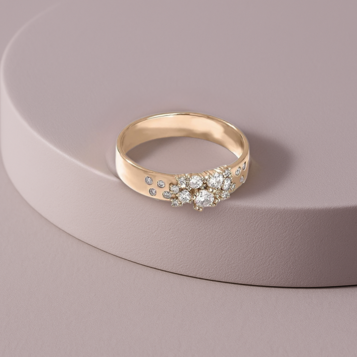 Cluster Wedding Band Ring, 14k Solid Gold Thick Anniversary Band Lab grown diamond Ring
