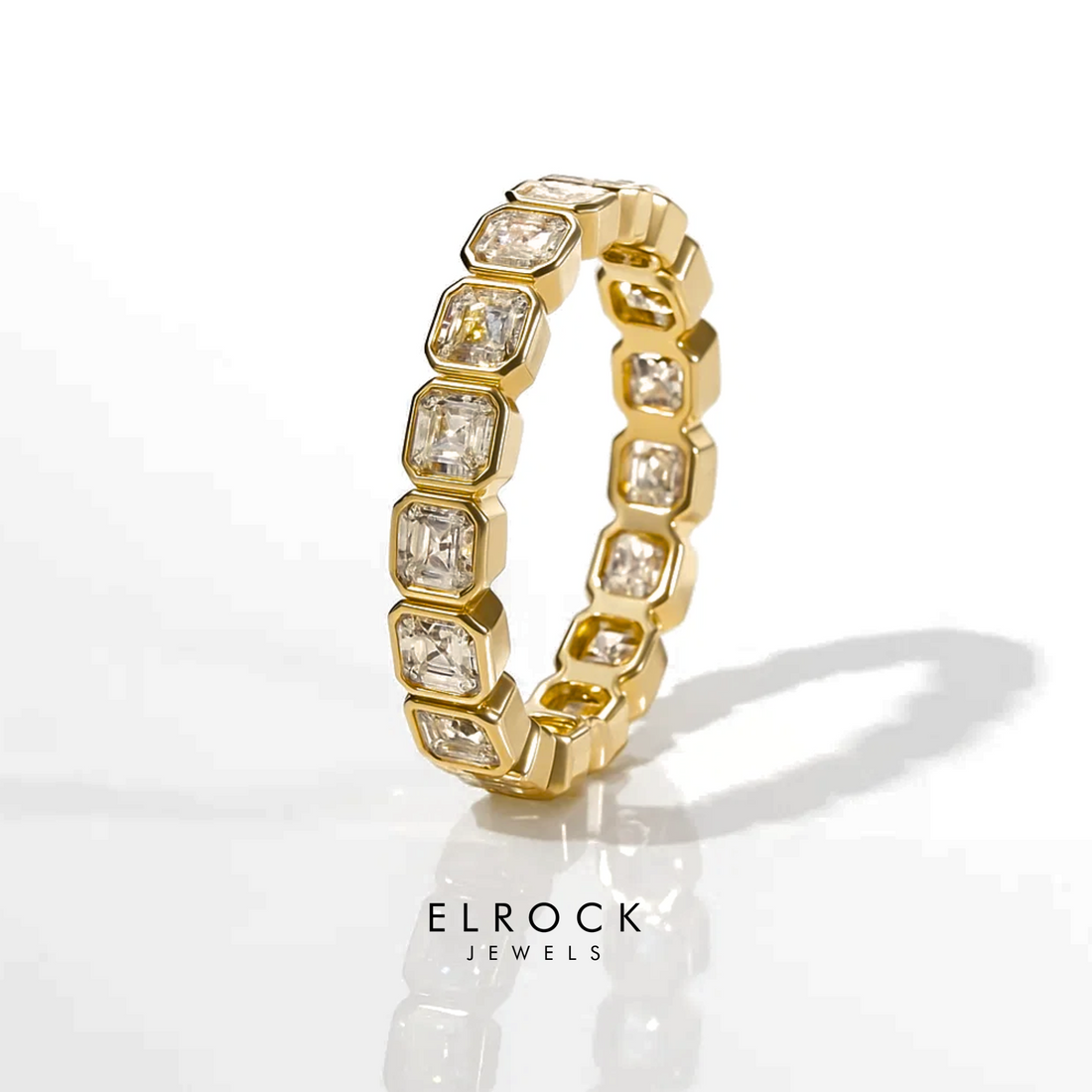 14K Gold Bezel Set Asscher Cut Lab grown Wedding Band for Women, Asscher Full Eternity
