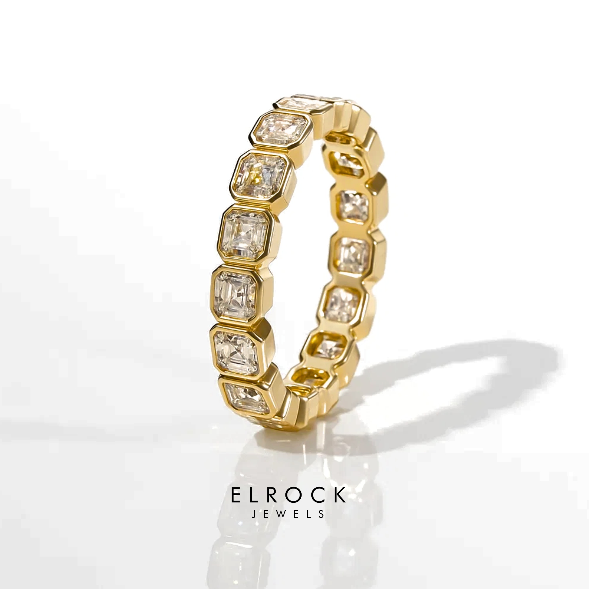 14K Gold Bezel Set Asscher Cut Lab grown Wedding Band for Women
