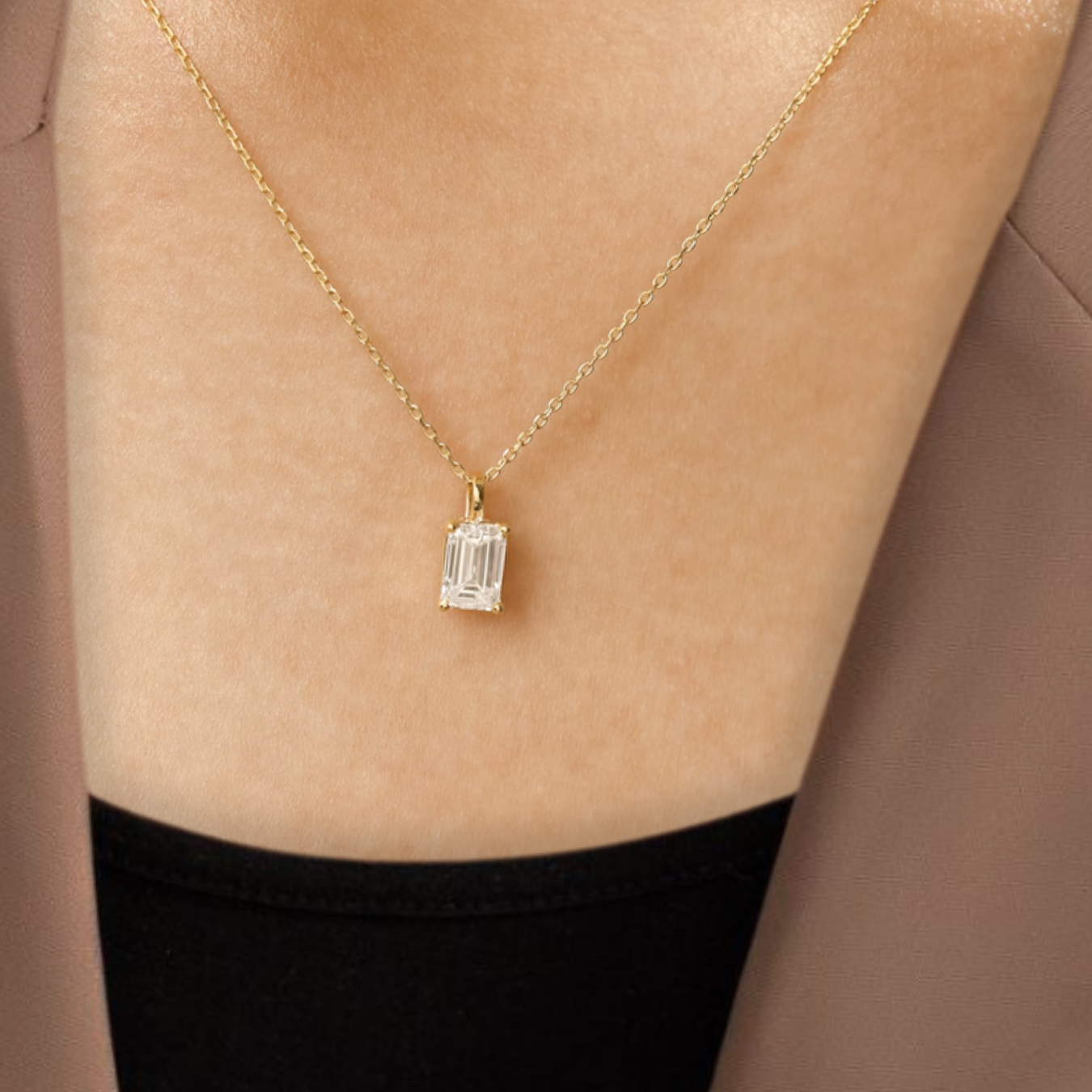 1.00 to 2.00CT Emerald Diamond Necklace | 14K Diamond Pendant | Layering Necklace