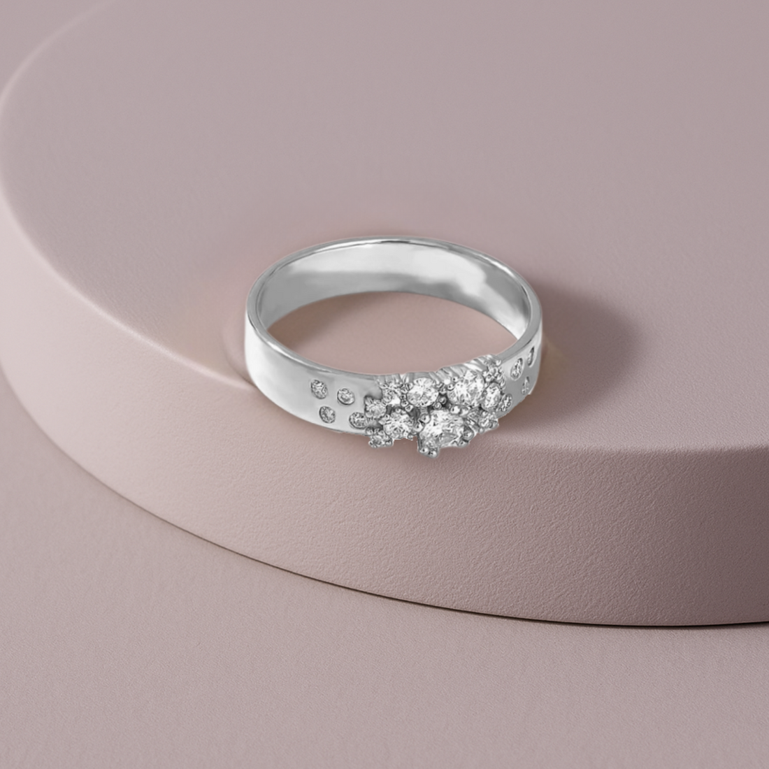Cluster Wedding Band Ring, 14k Solid Gold Thick Anniversary Band Lab grown diamond Ring