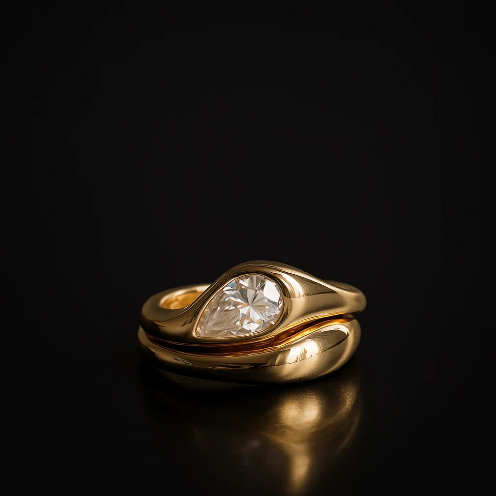  Gold Bezel Setting Pear Shaped Lab Grown Diamond Engagement Ring