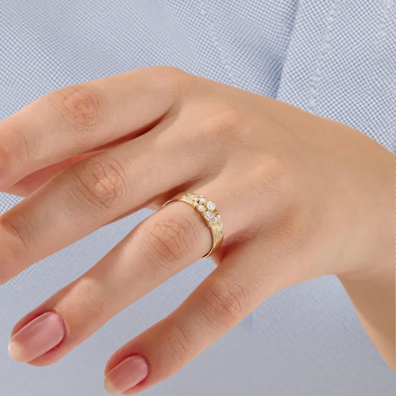 Cluster Wedding Band Ring, 14k Solid Gold Thick Anniversary Band Lab grown diamond Ring
