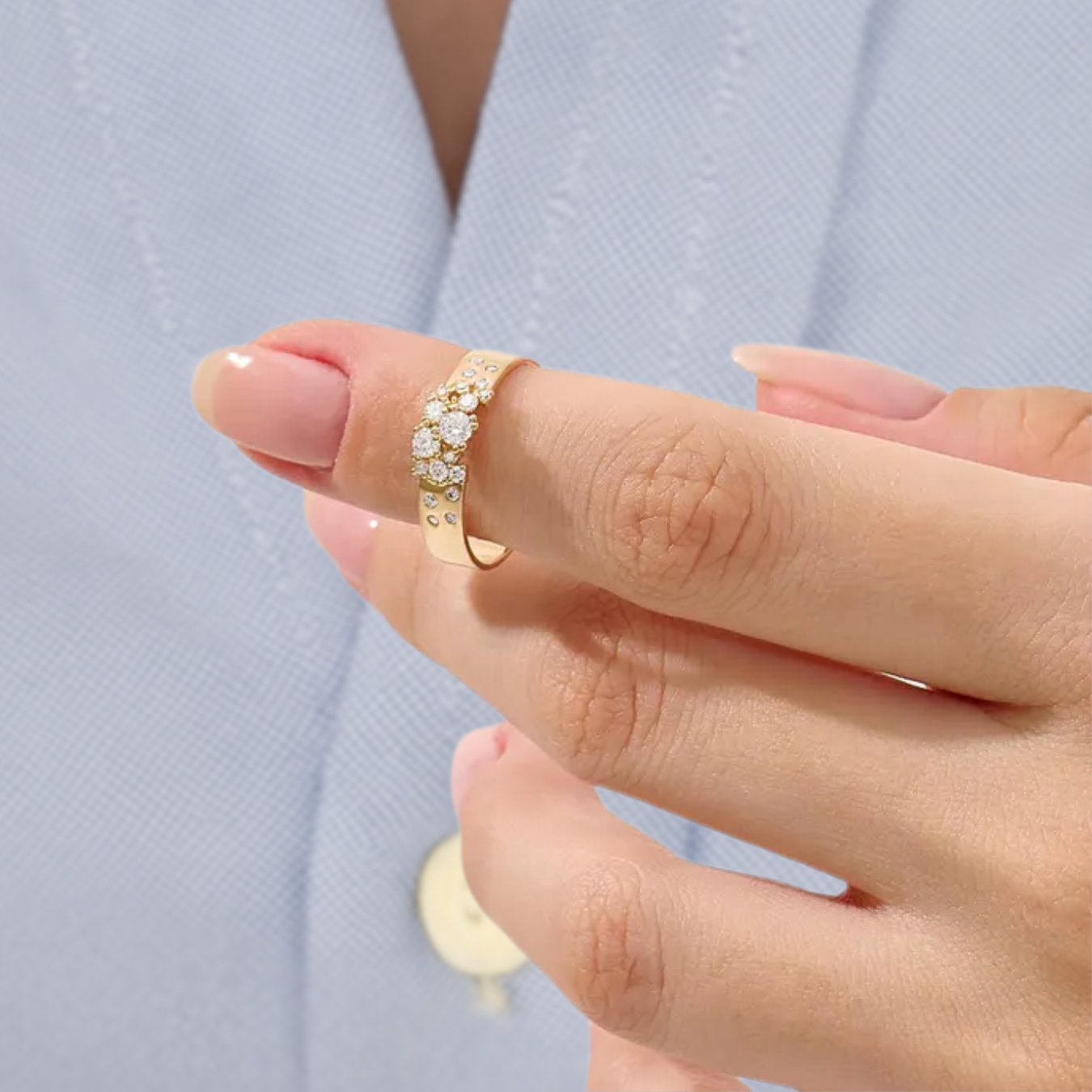Cluster Wedding Band Ring, 14k Solid Gold Thick Anniversary Band Lab grown diamond Ring