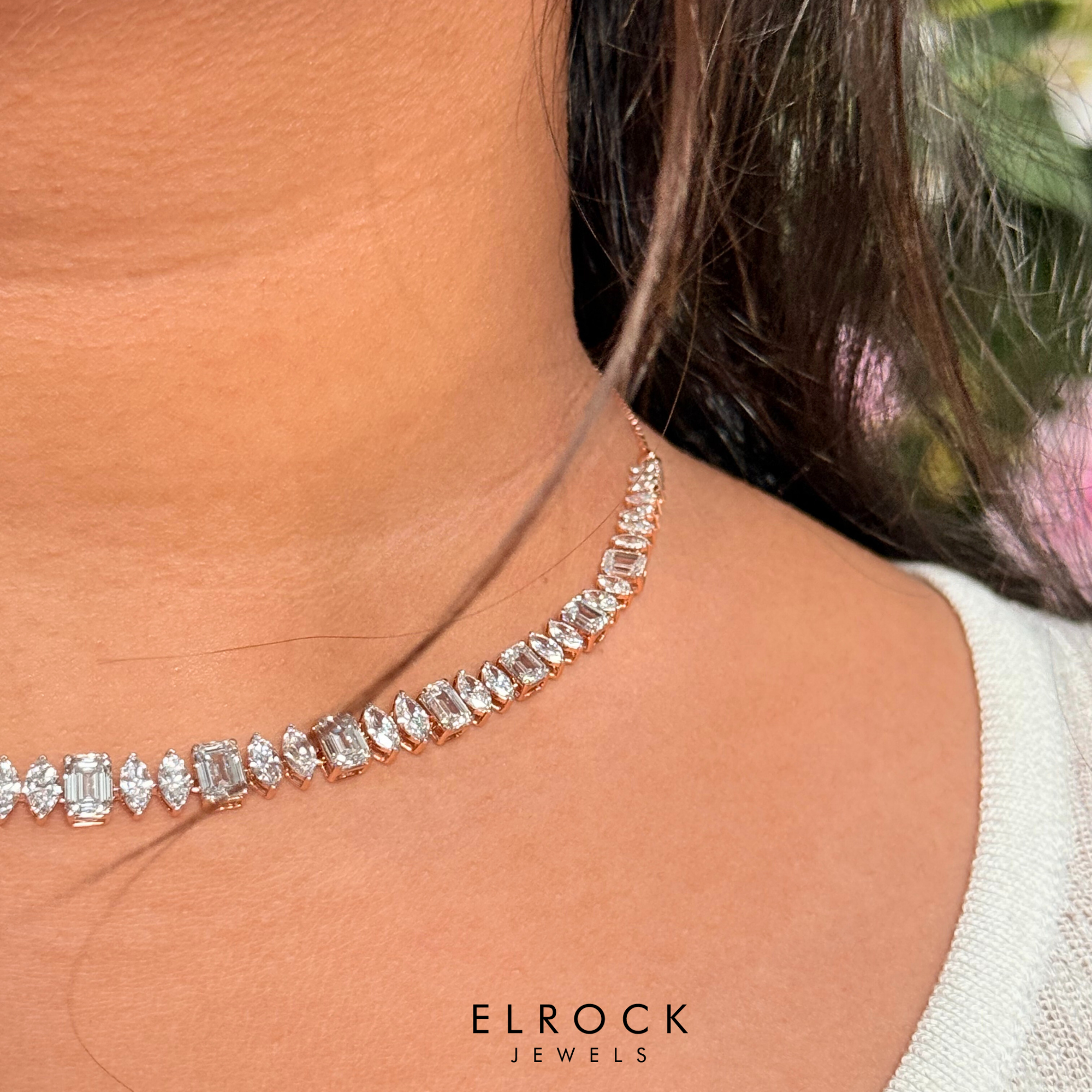 Marquise & Emerald Cut Diamond Choker Necklace