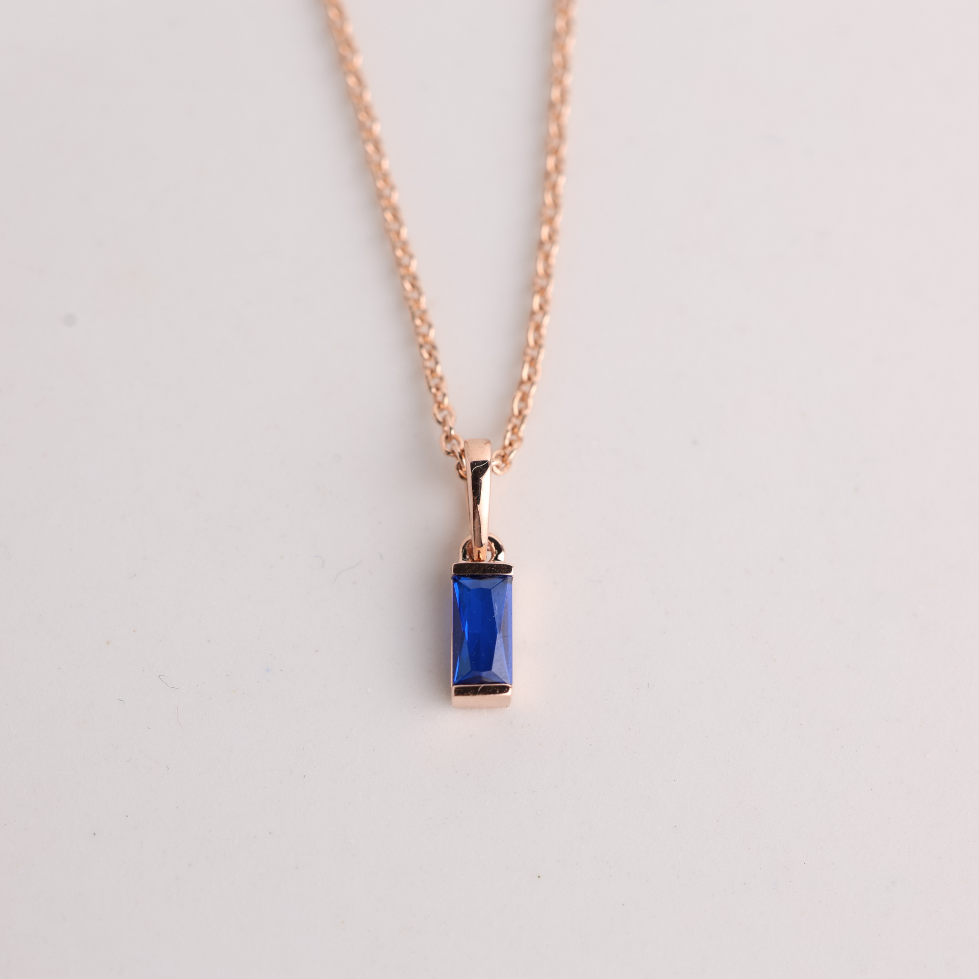 14K Blue Sapphire Pendant Solid Gold Baguette Sapphire Necklace