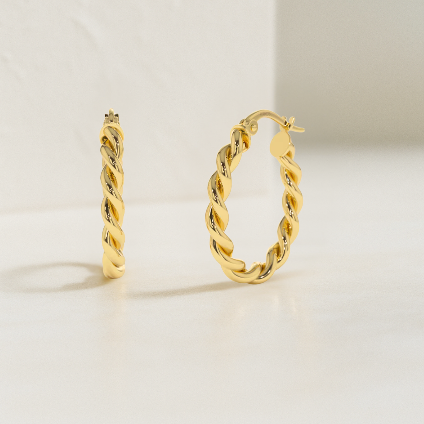 14k Twist Rope Earrings 20MM / Rope Chain Hoop Earrings / Twisted Rope Hoops