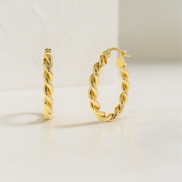 14k Twist Rope Earrings 20MM / Rope Chain Hoop Earrings / Twisted Rope Hoops