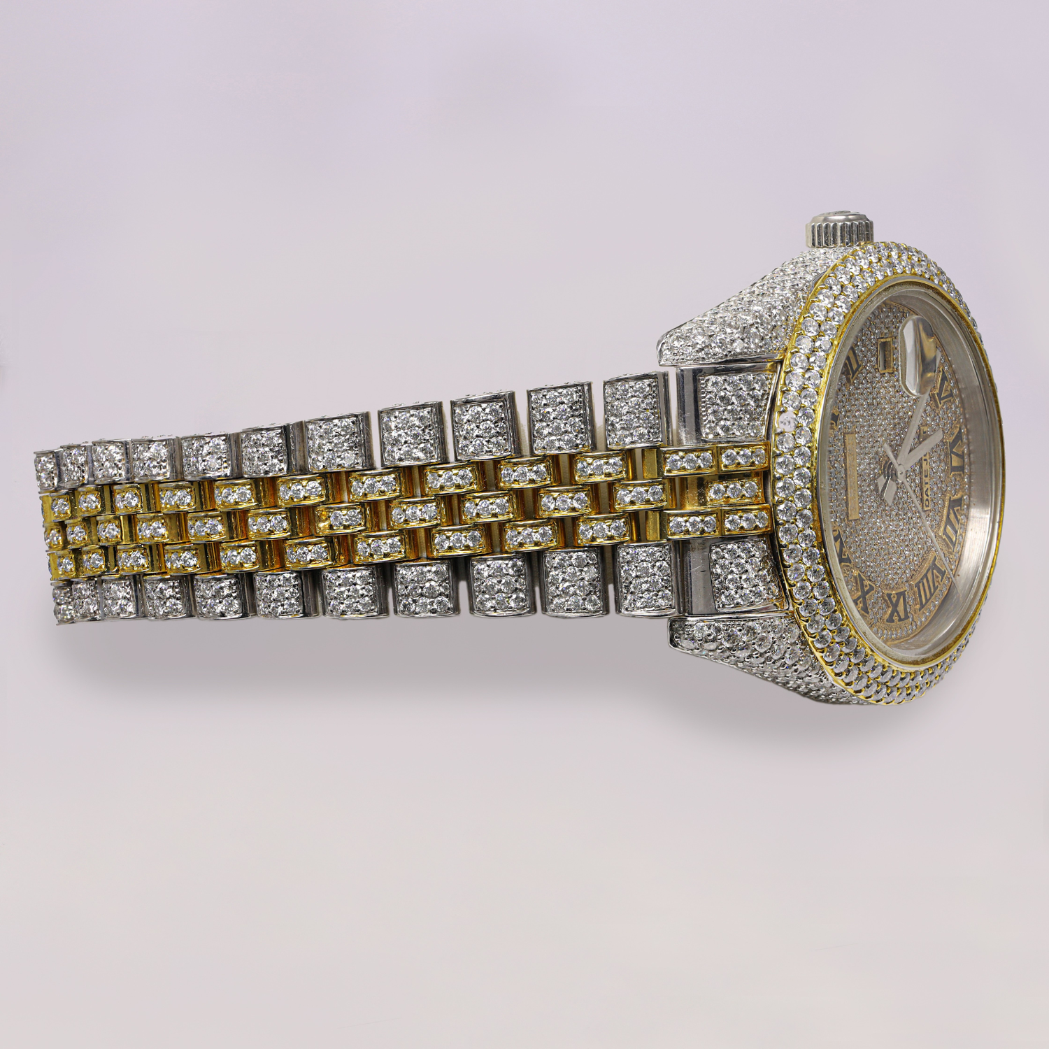 Moissanite Full Yellow & White DateJust Iced Out Watch Gift For Men