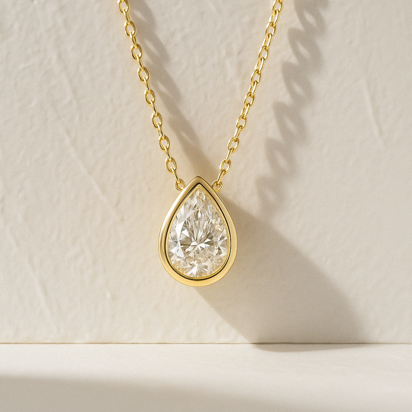1CT Pear Shape Bezel Set Solitaire Diamond Pendant| 14K Charm Pendant 14K Gold Pendant