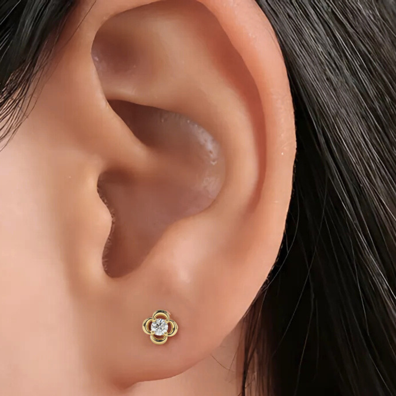  Diamond Flower Clover Classic Dainty Stud Earrings for Women