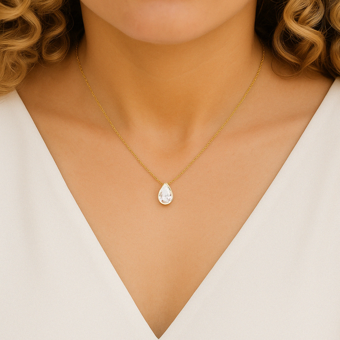 1CT Pear Shape Bezel Set Solitaire Diamond Pendant| Charm Pendant 14K Gold Pendant