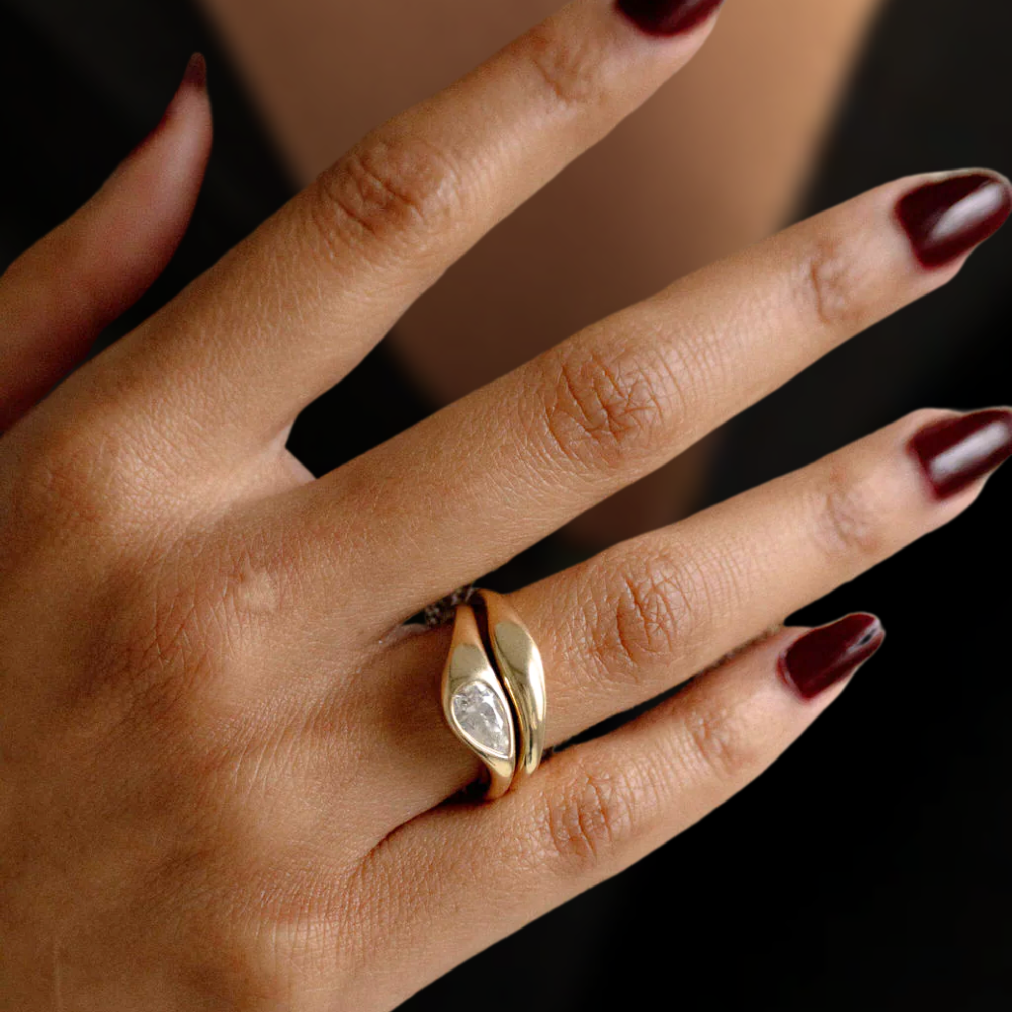  Gold Bezel Setting Pear Shaped Lab Grown Diamond Engagement Ring