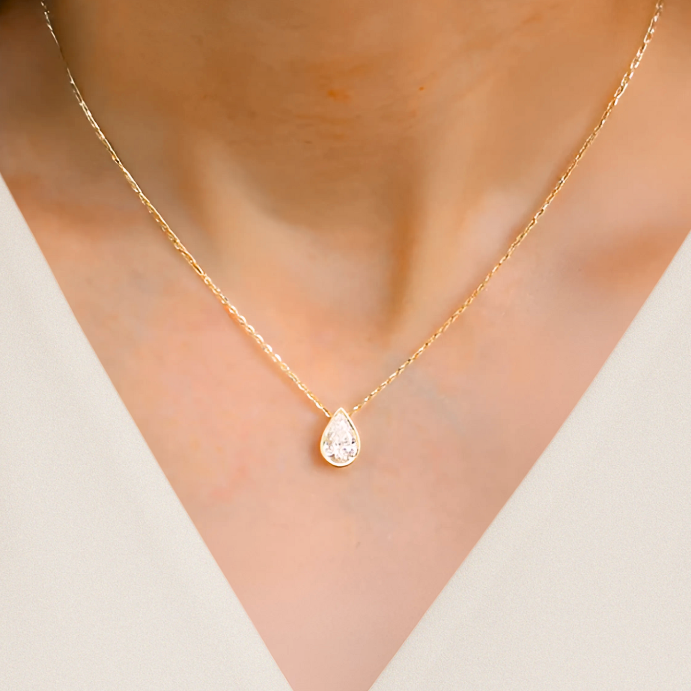 1CT Pear Shape Bezel Set Solitaire Diamond Pendant| 14K Charm Pendant 14K Gold Pendant