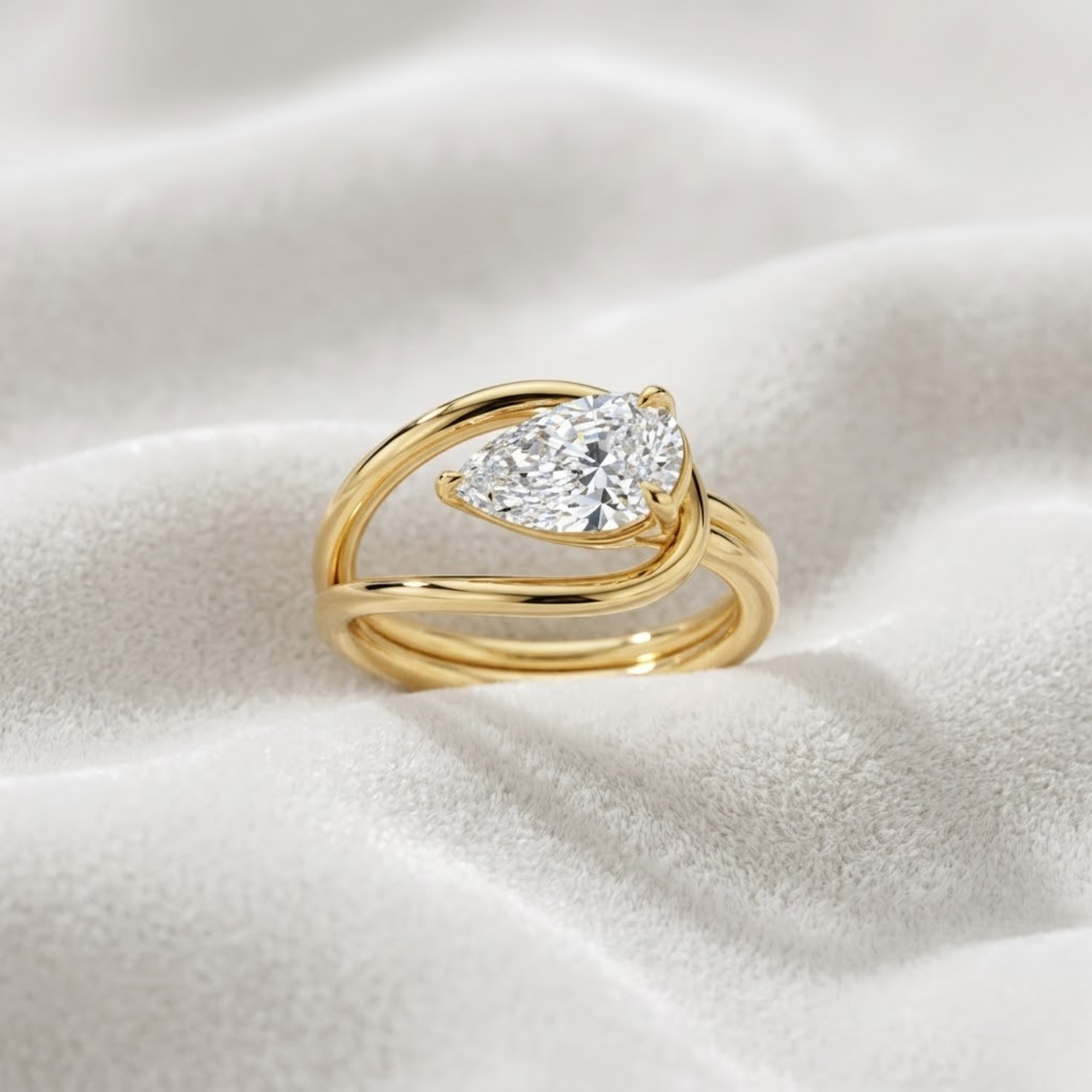 14K Yellow Gold 2.00 Carat Pear Cut Lab Grown Diamond Engagement Ring