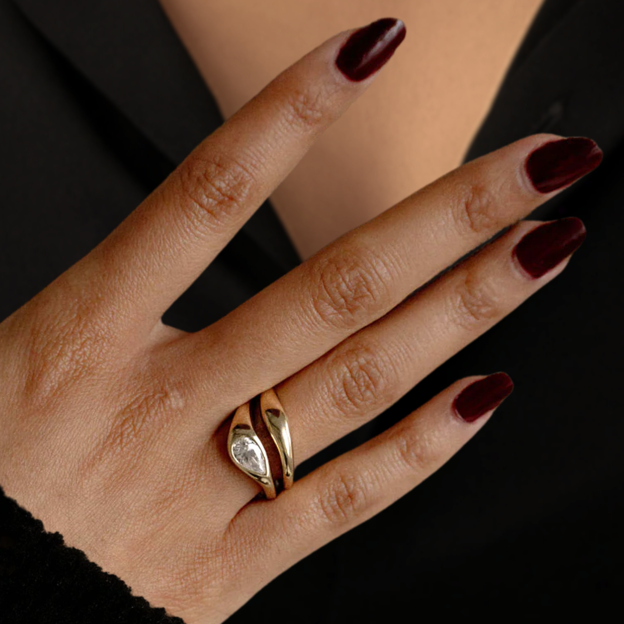  Gold Bezel Setting Pear Shaped Lab Grown Diamond Engagement Ring