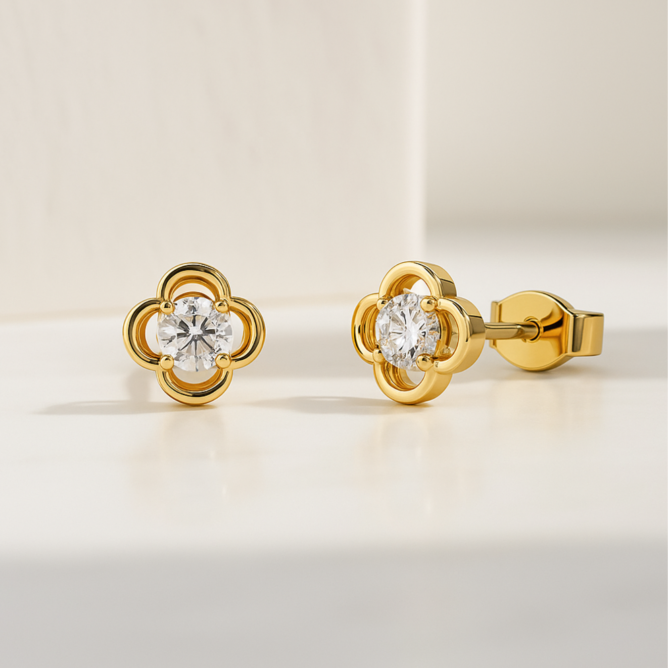  Diamond Flower Clover Classic Dainty Stud Earrings for Women