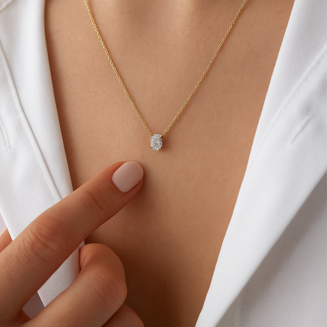 14K Gold 1.56 Ct Diamond Necklace, Lab Grown Diamond Oval Pendant