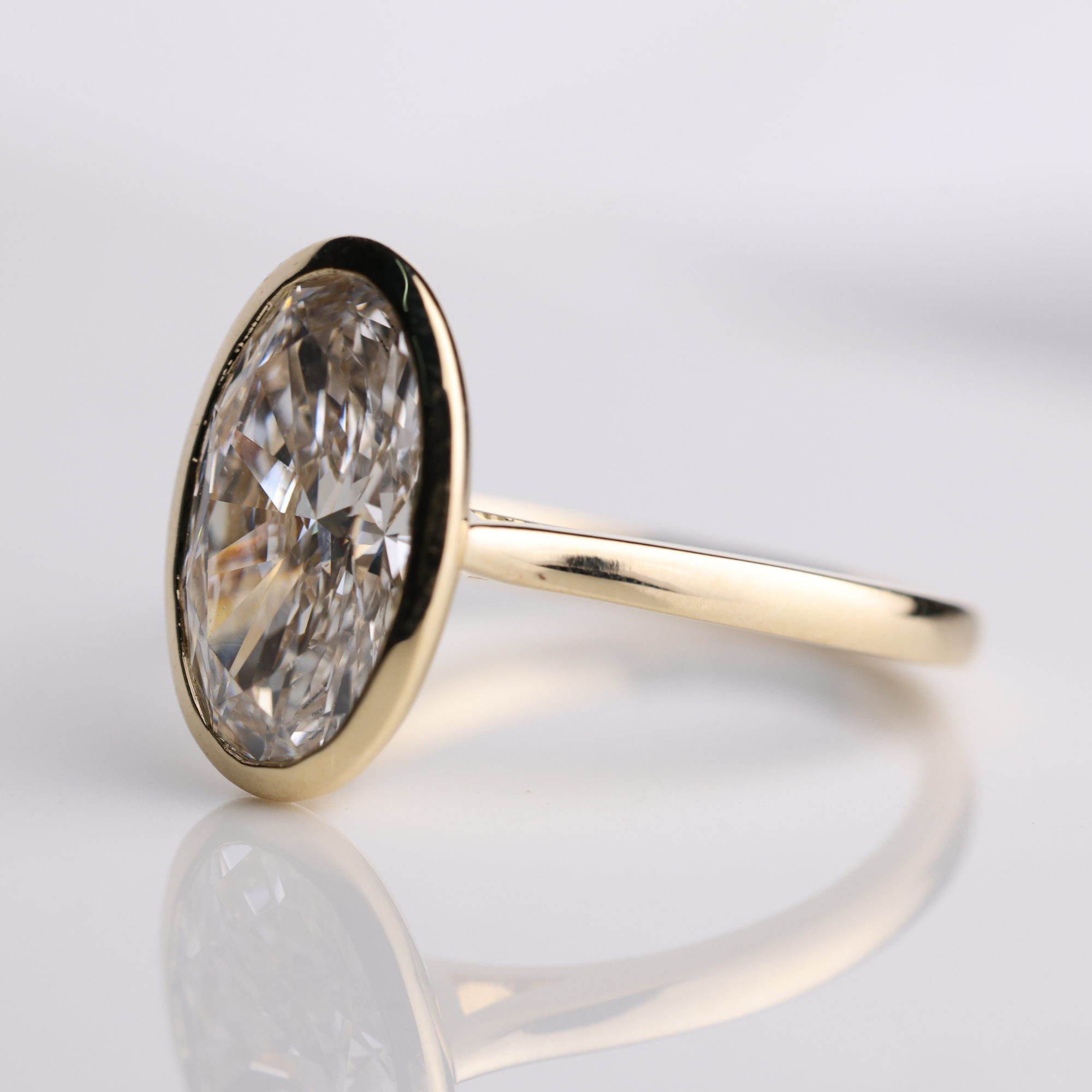 14K Gold Oval 2 Carat Lab Grown Diamond Bezel Set Solitaire Engagement Ring