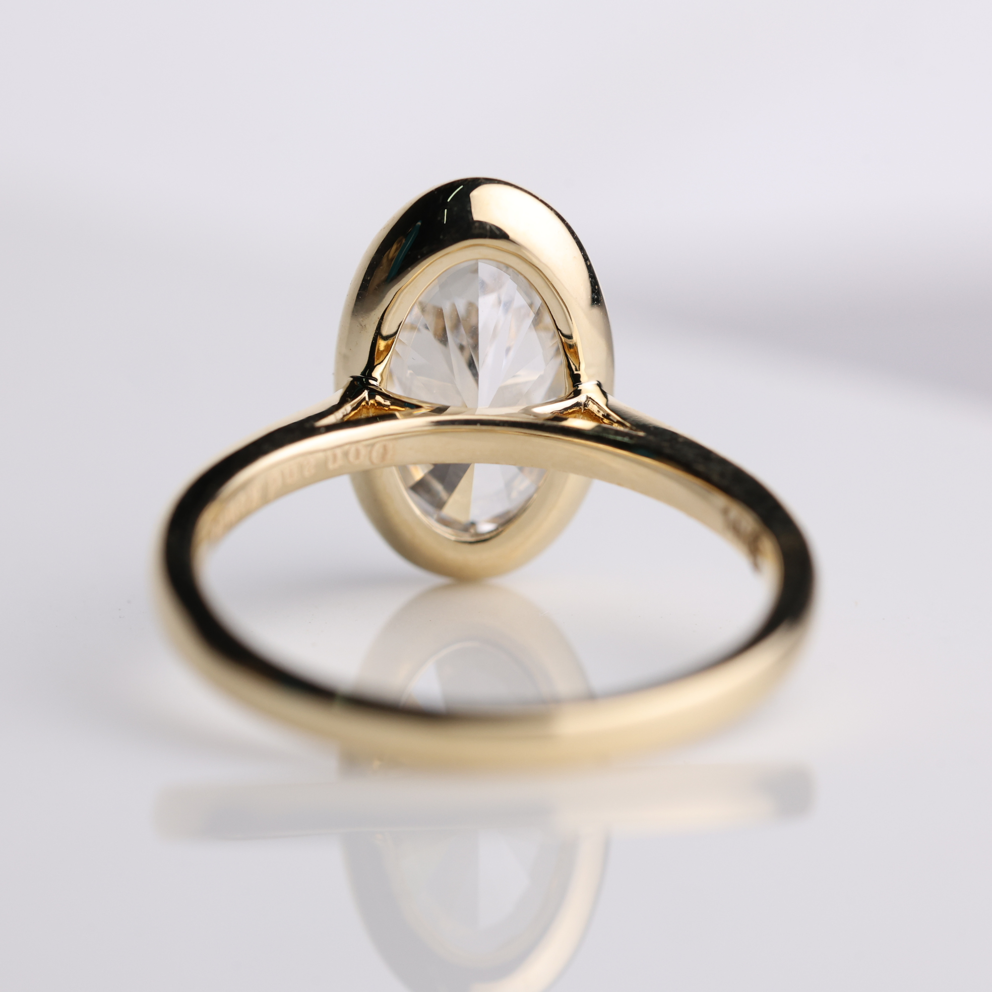 14K Gold Oval 2 Carat Lab Grown Diamond Bezel Set Solitaire Engagement Ring