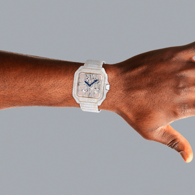 Fabulous Moissanite Skeleton Dual Tone Watch for Men's