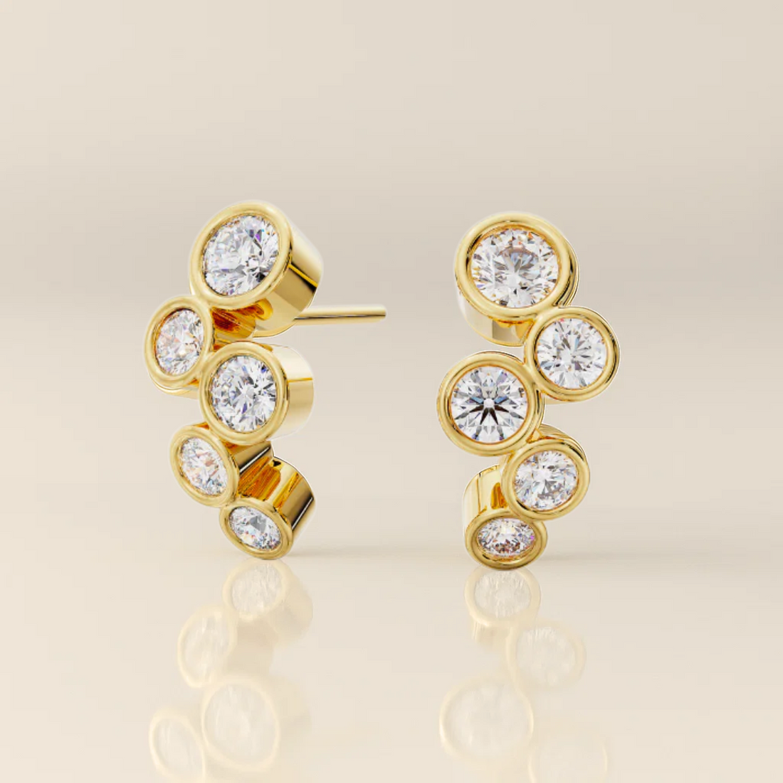 14K Gold and Diamond Cluster Earrings / Diamond Huggies / Solid Gold and Lab grown Diamond,Birthday Gift