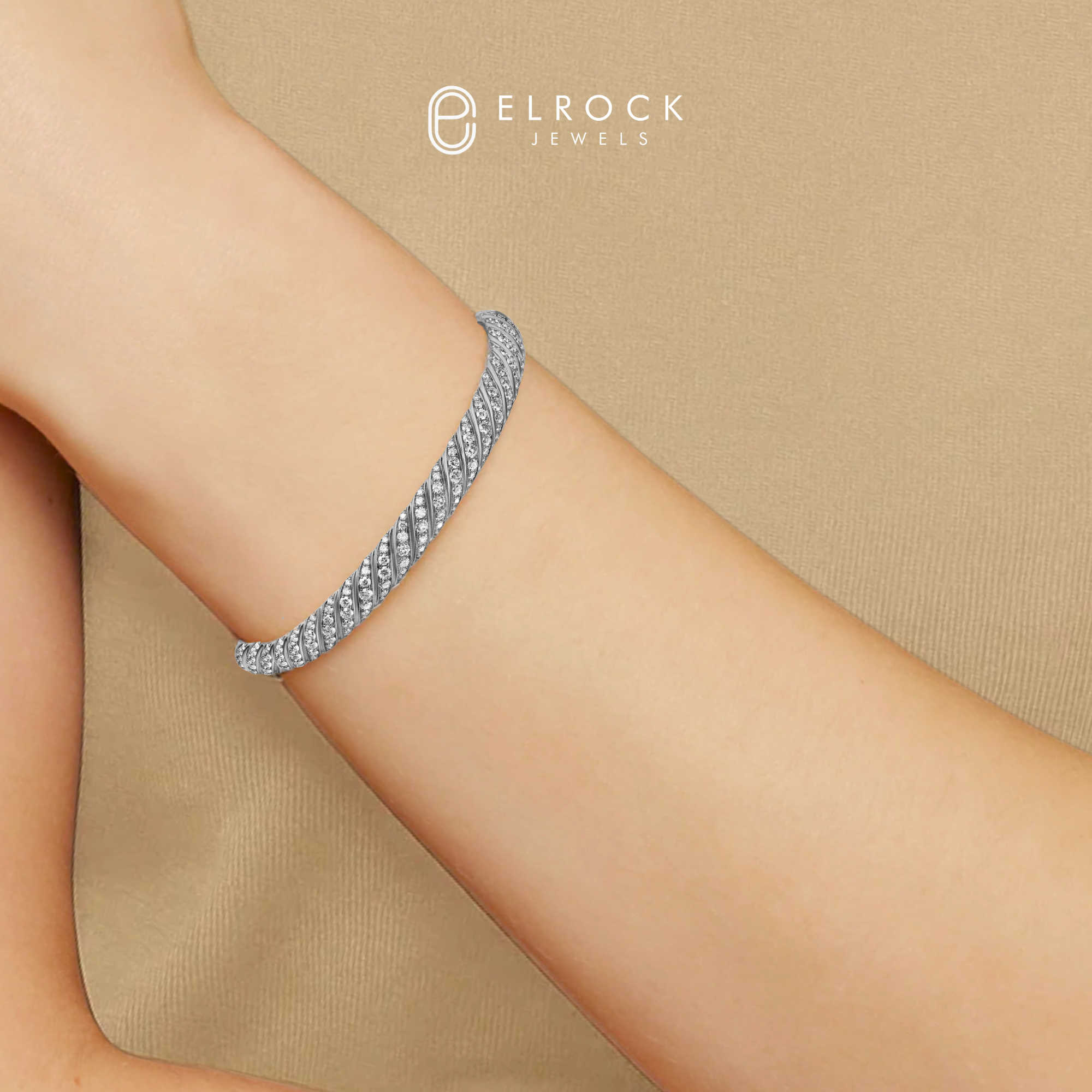 14K Gold Dainty Cable Bangle, Lab Grown Diamond Twisted Bangle