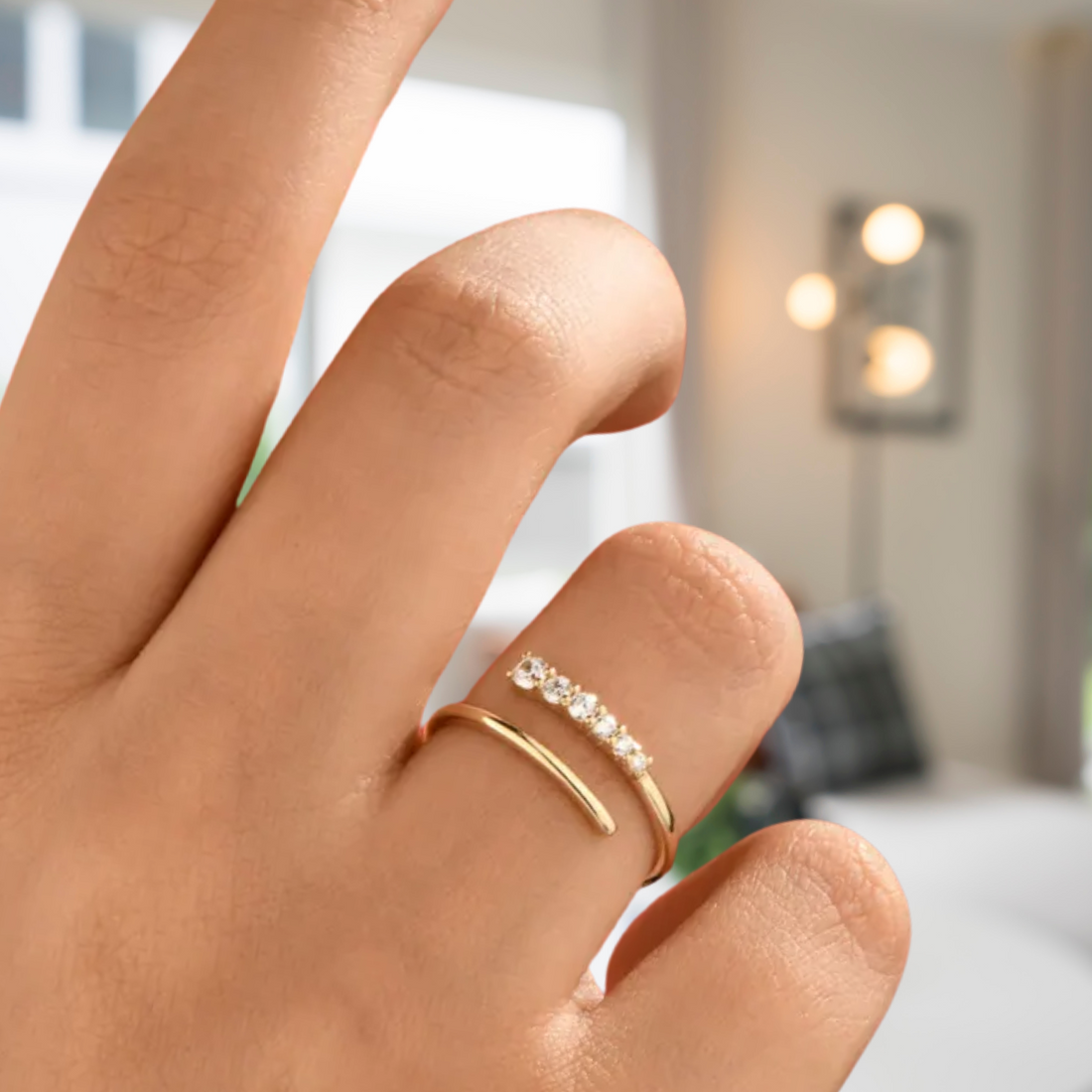 14K Solid Gold Spiral Open Ring, Lab Diamond Wrap Around Ring