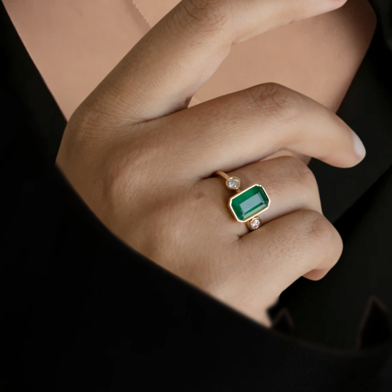 14K Gold Diamond Emerald Engagement Ring