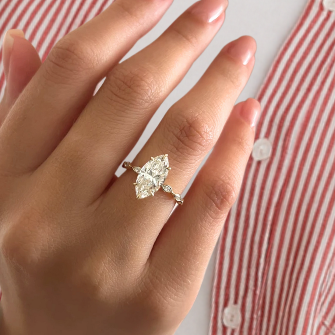 2 Carat Marquise Lab Grown Diamond Marquise Band Engagement Ring