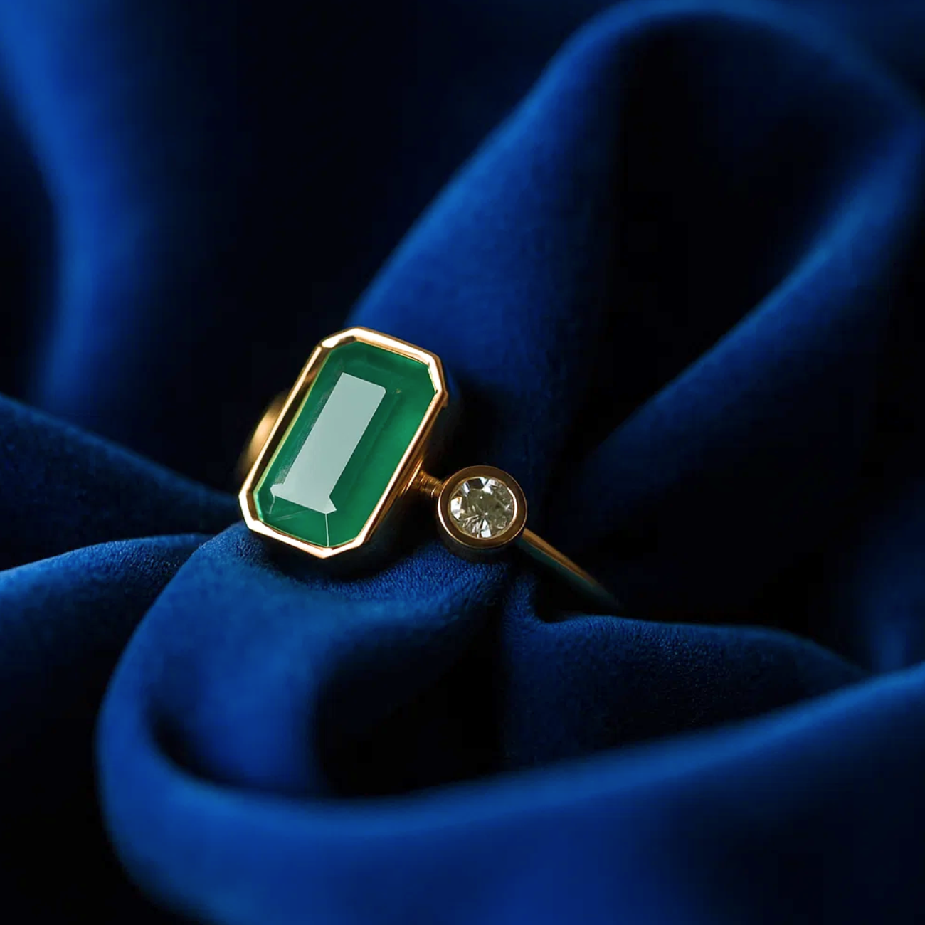 14K Gold Diamond Emerald Engagement Ring