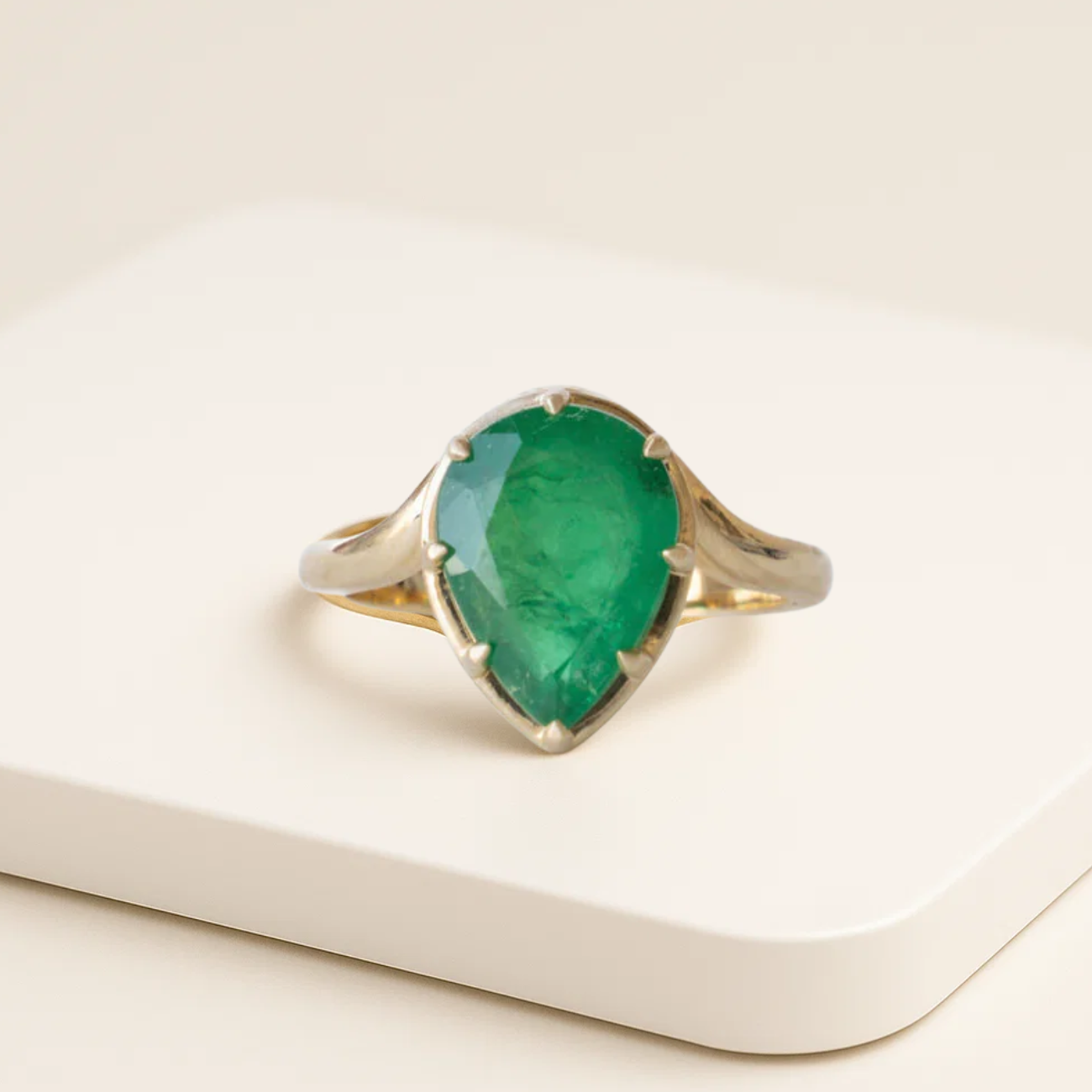 Pear Cut Emerald solitaire ring for women