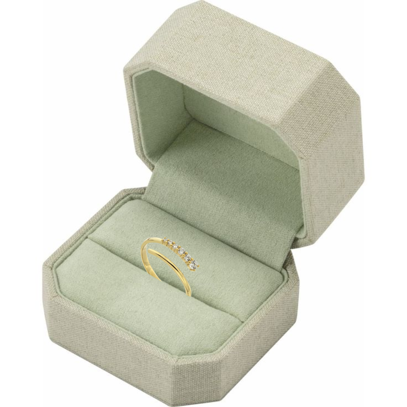 14K Solid Gold Spiral Open Ring, Lab Diamond Wrap Around Ring