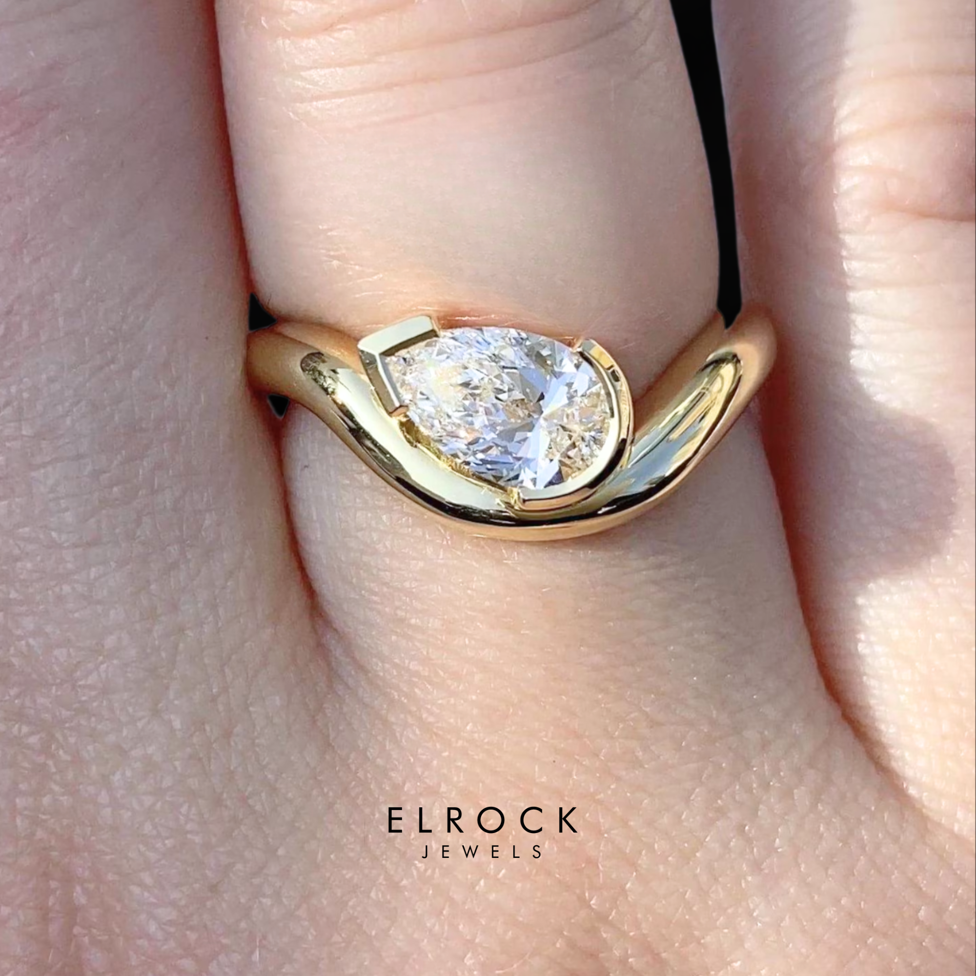 14K Gold Tear Drop Rings Wave Shank, 2 Carat Pear Cut Lab Grown Diamond Ring / Pear Shaped Engagement Ring