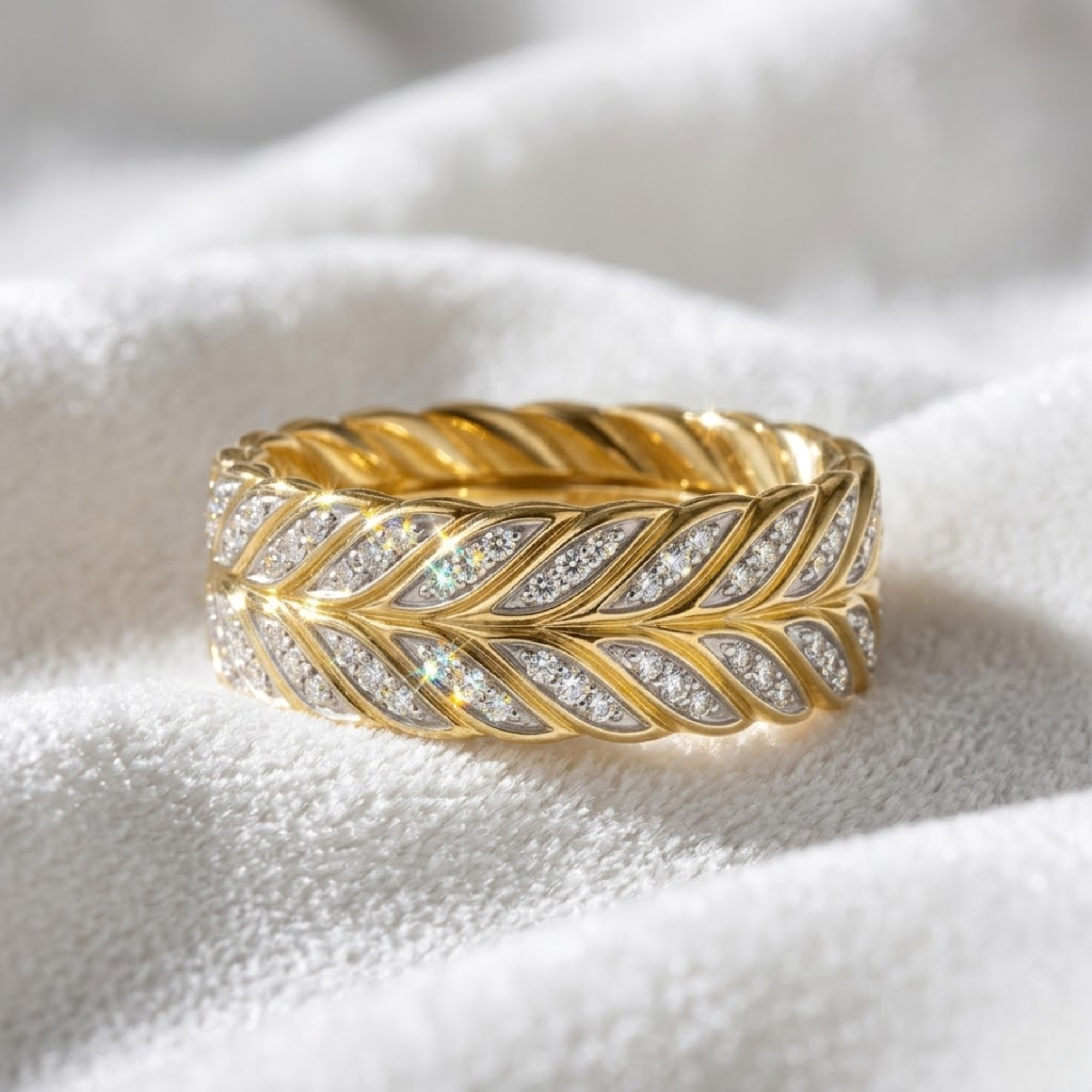 14K Gold Leaf Art Deco Wedding Diamond Ring