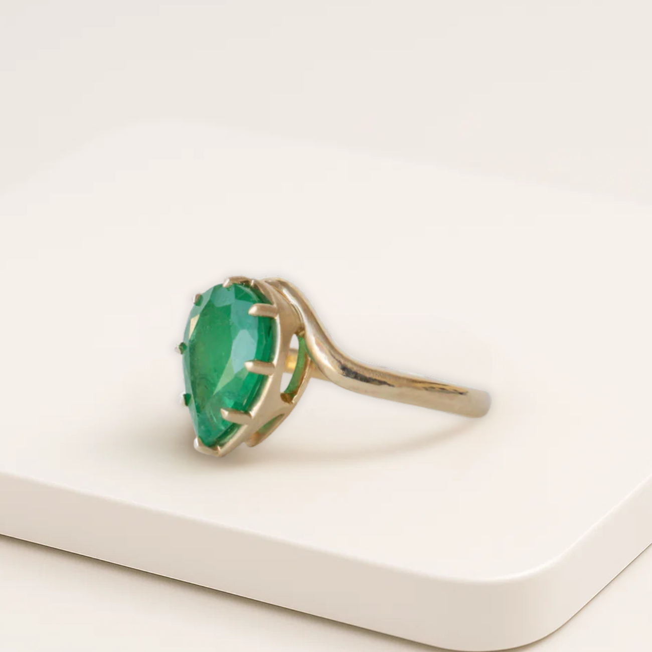Pear Cut Emerald solitaire ring for women