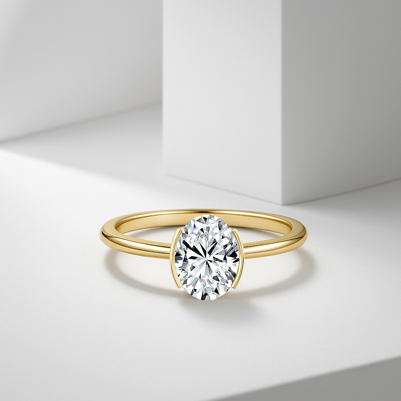 14K Solid Gold 1.00 CT Oval Lab Grown Diamond Solitaire Wedding Ring