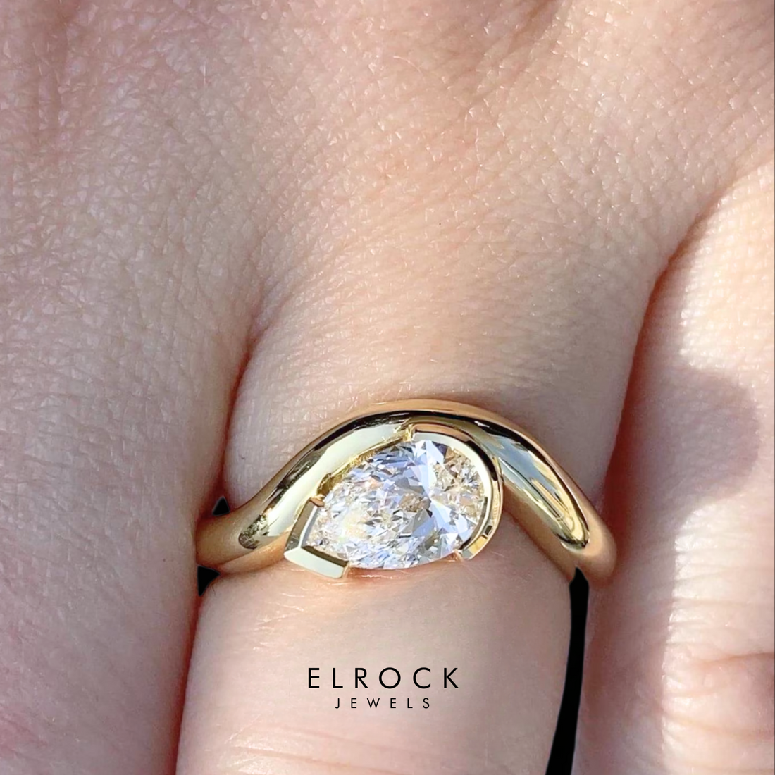 14K Gold Tear Drop Rings Wave Shank, 2 Carat Pear Cut Lab Grown Diamond Ring / Pear Shaped Engagement Ring