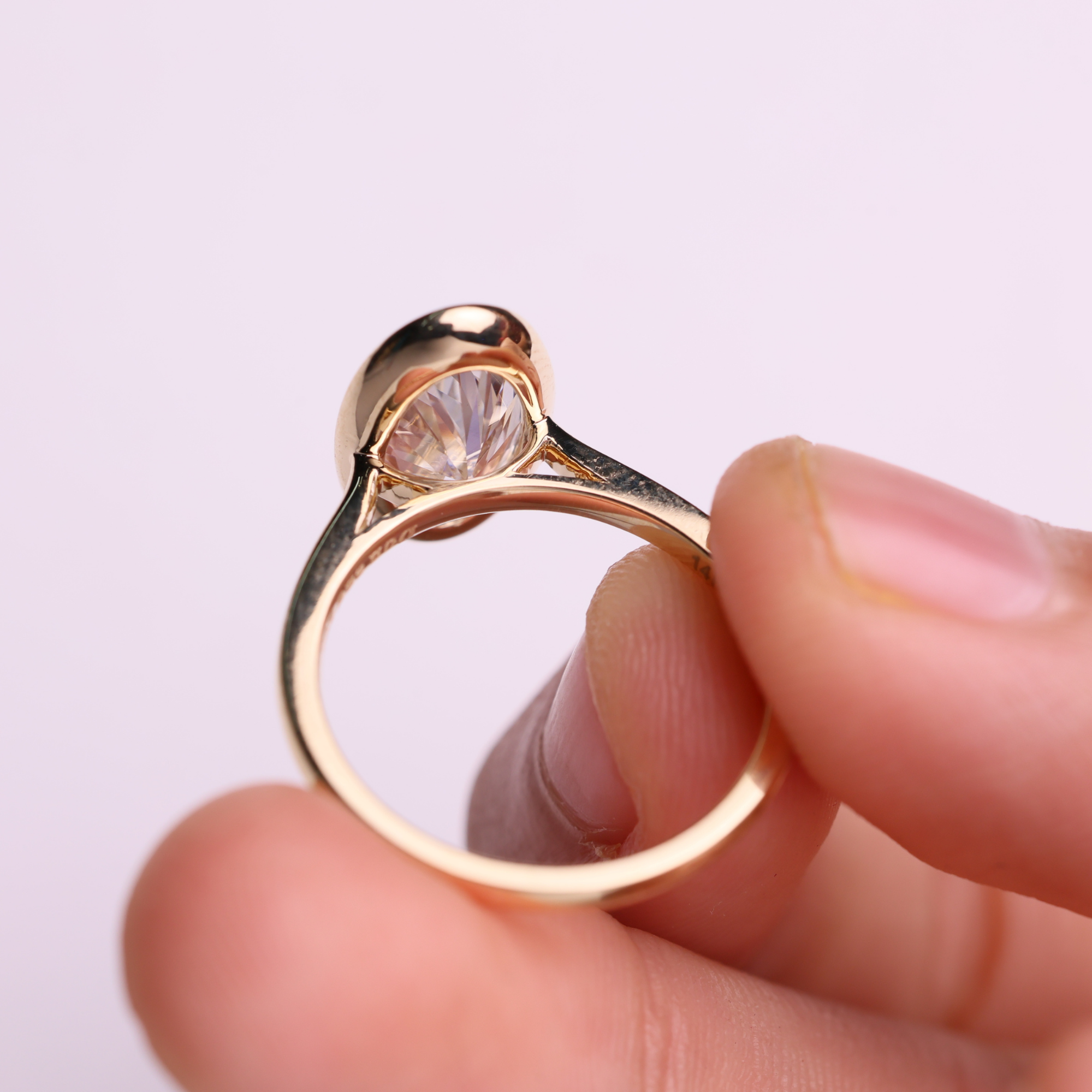 14K Gold Oval 2 Carat Lab Grown Diamond Bezel Set Solitaire Engagement Ring