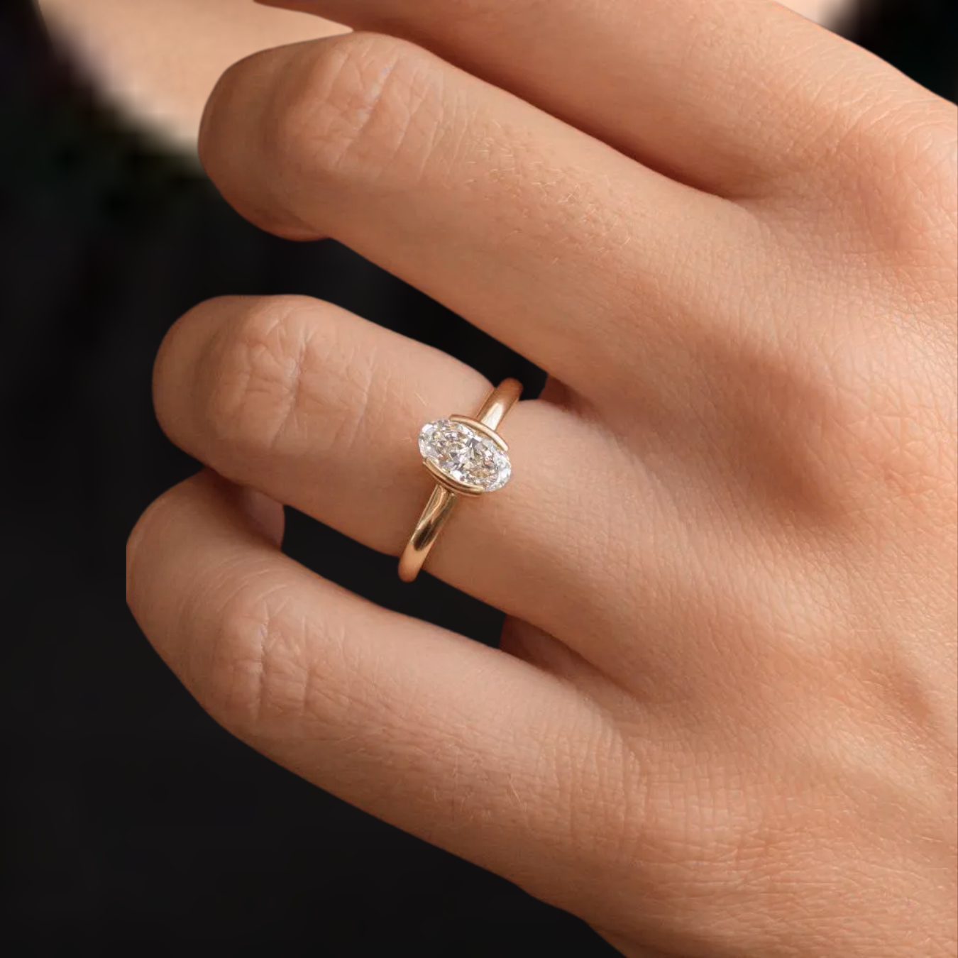 14K Solid Gold 1.00 CT Oval Lab Grown Diamond Solitaire Wedding Ring