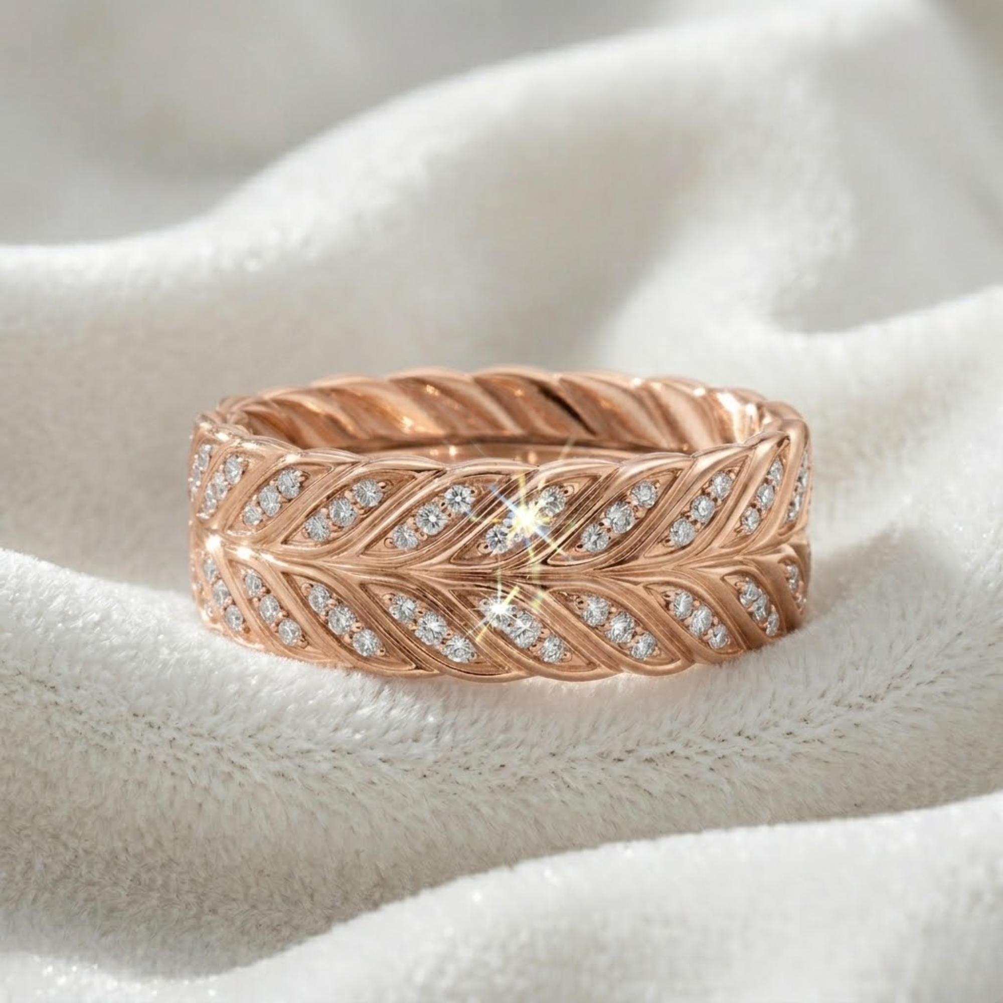 14K Gold Leaf Art Deco Wedding Diamond Ring