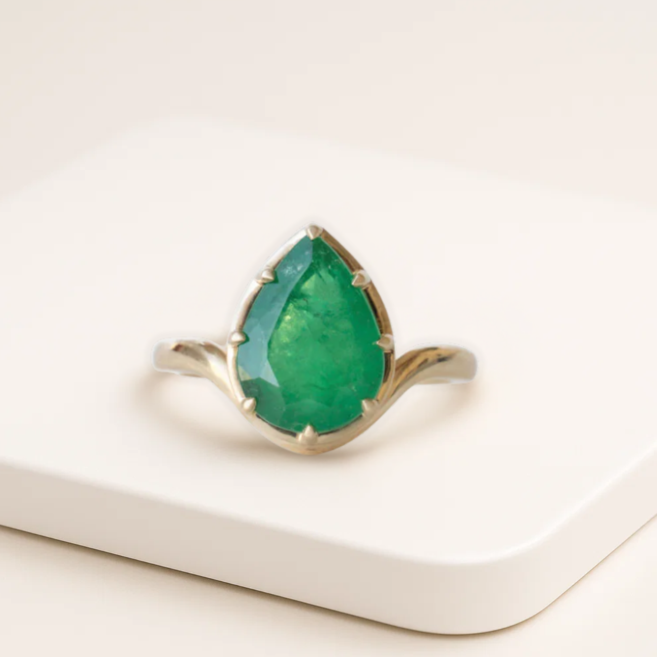 Pear Cut Emerald solitaire ring for women