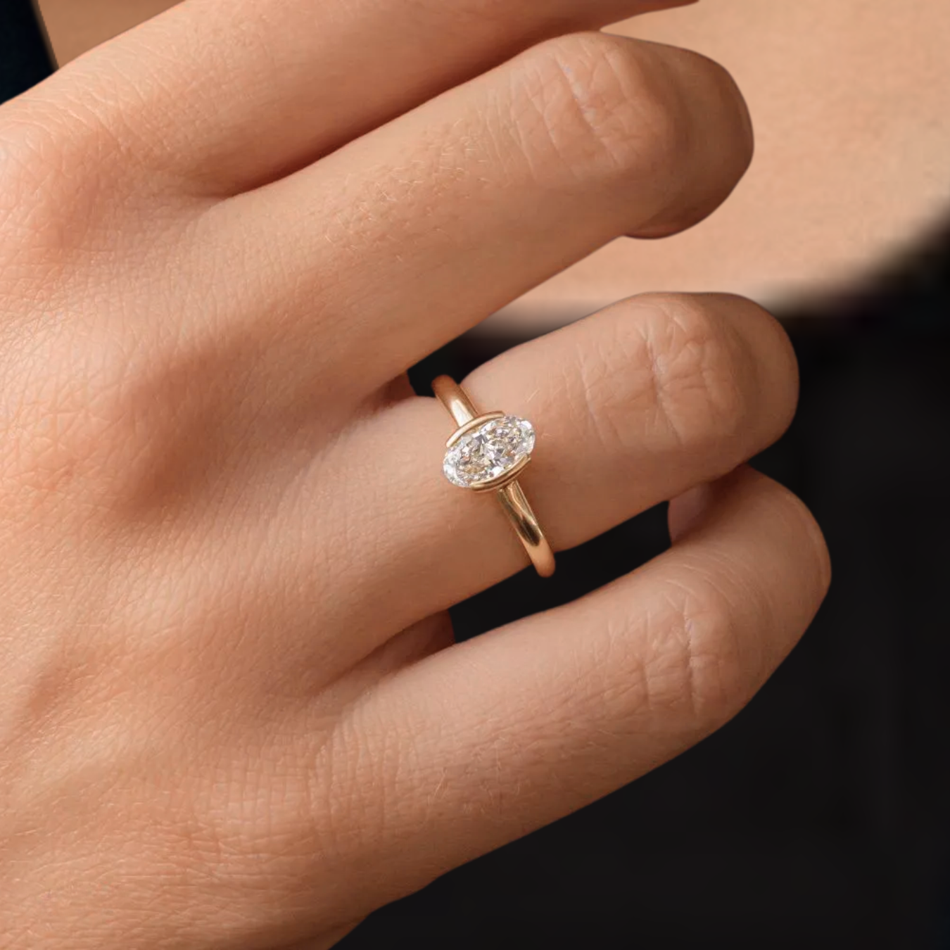 14K Solid Gold 1.00 CT Oval Lab Grown Diamond Solitaire Wedding Ring