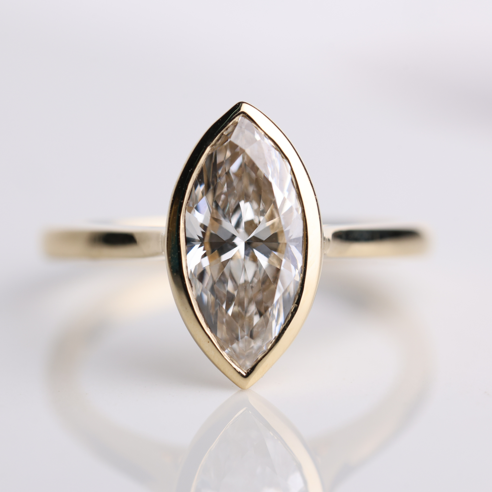 14K Gold Marquise Cut Lab Grown Solitaire Bezel Set Diamond Ring
