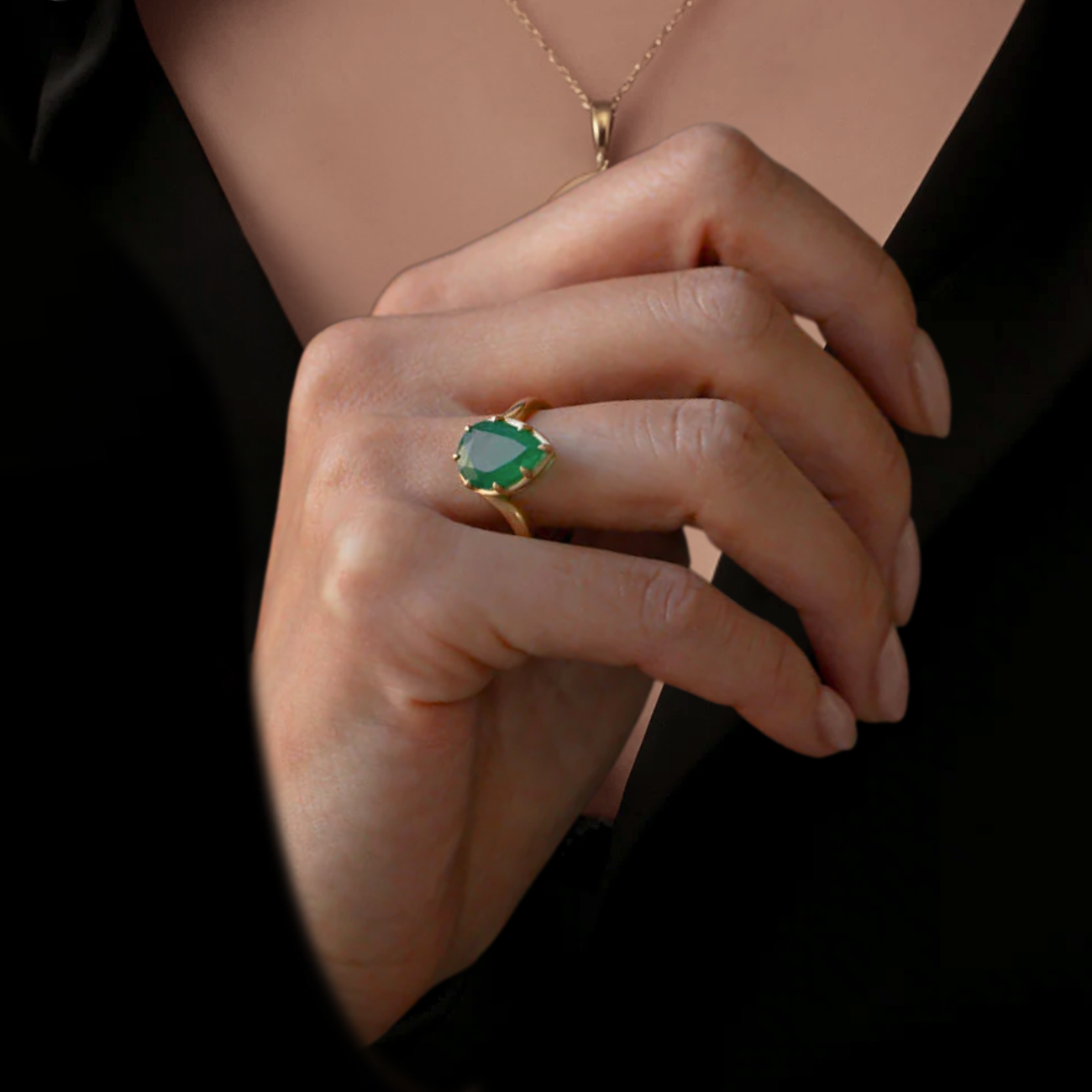 Pear Cut Emerald solitaire ring for women