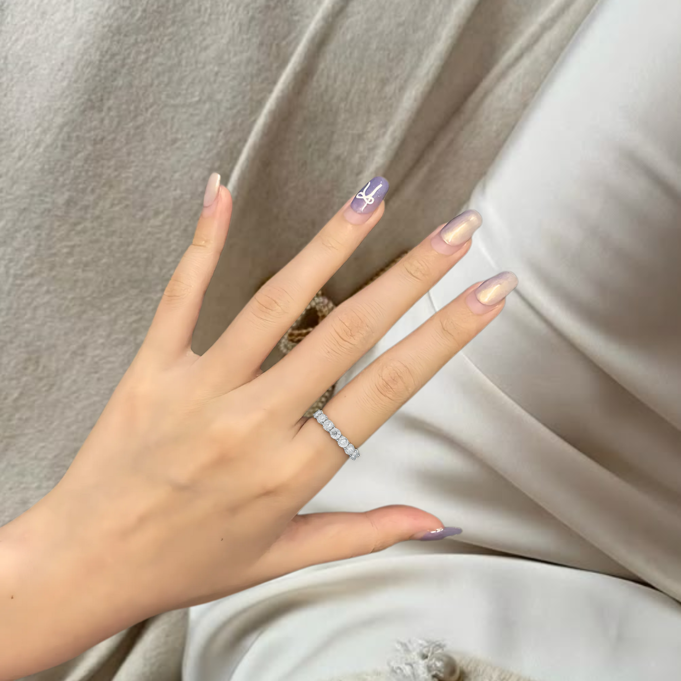 1 Carat 14K U Shape Lab Grown Diamond Eternity Round Brilliant Wedding Band