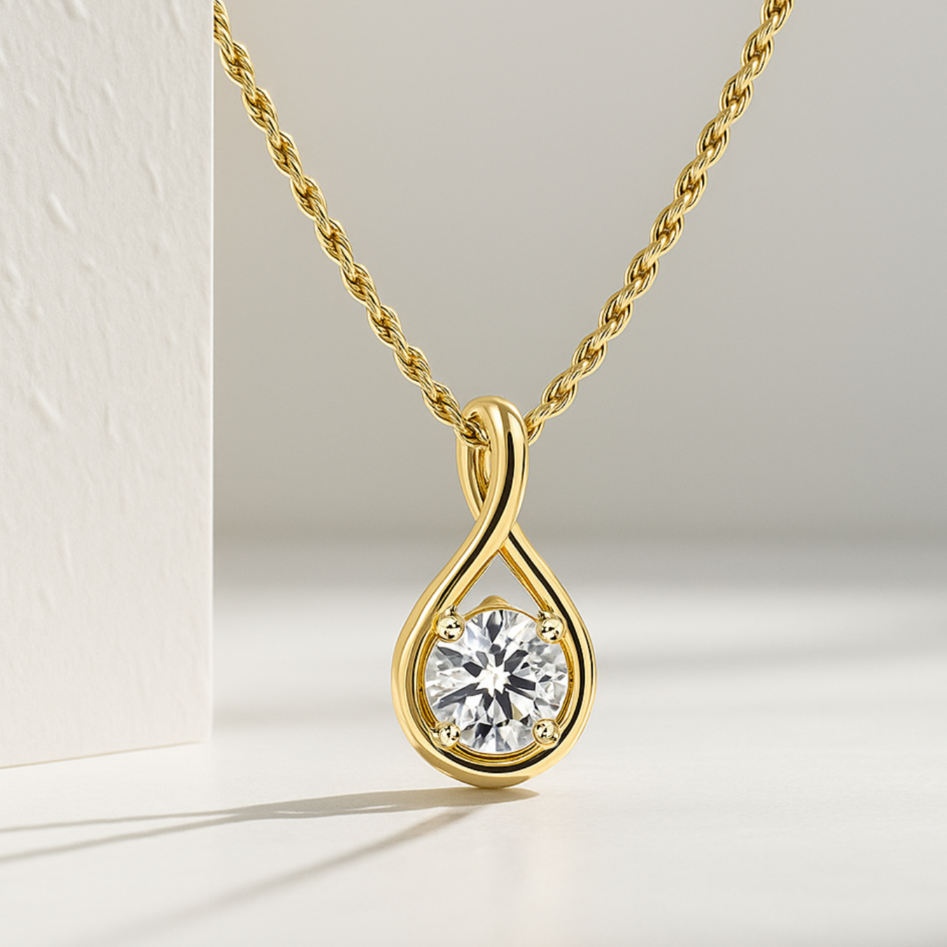 1.00 CT Gold Round Brilliant IGI certified 14K lab grown diamond pendant