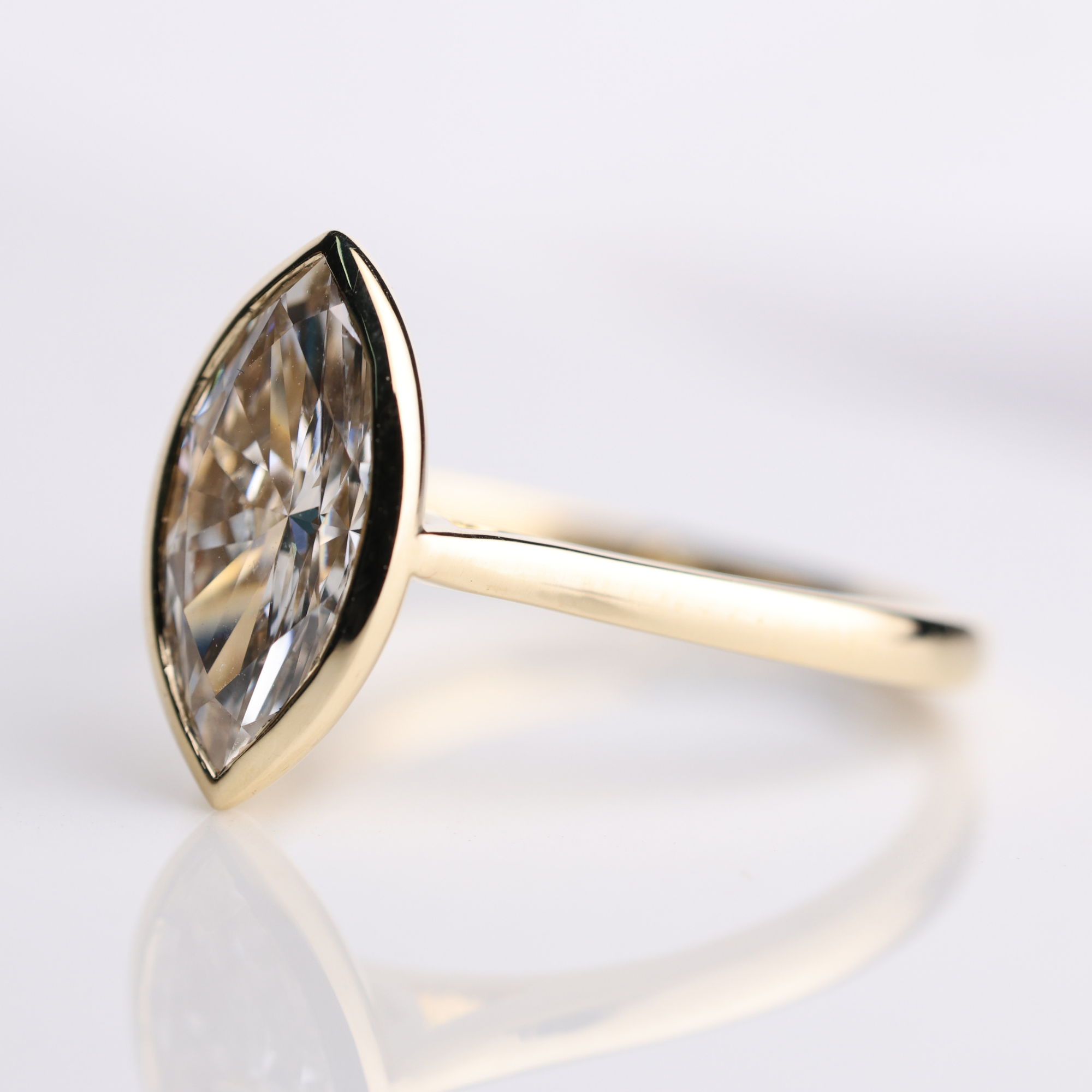 14K Gold Marquise Cut Lab Grown Solitaire Bezel Set Diamond Ring