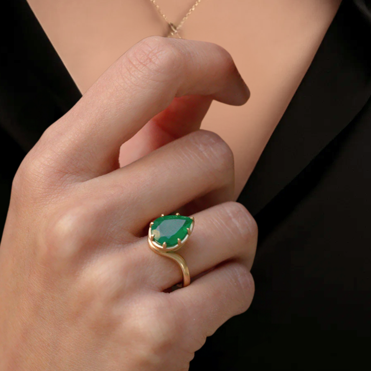 Pear Cut Emerald solitaire ring for women